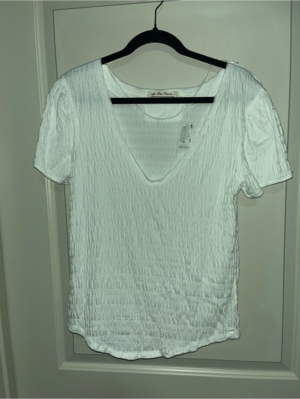 We The Free White Textured V-Neck Short Sleeve Tee - Lightweight